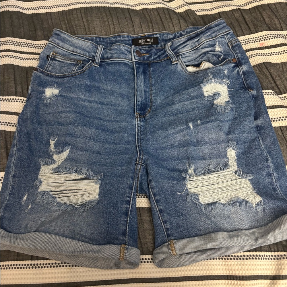 Judy Blue Distressed Blue Jean Shorts